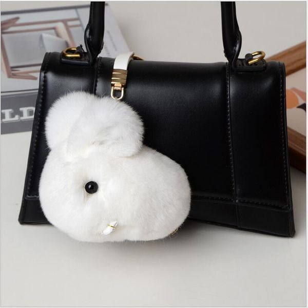 

cute pluff bunny real rex rabbit keychain fur key ring for women bag toy doll fluffy pom lovely pompom, Silver