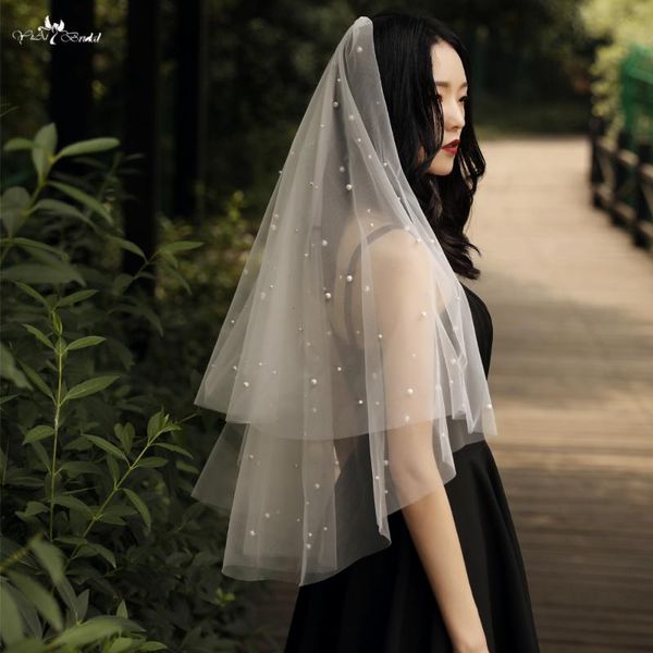 

bridal veils lzp562 elegant pearls short veil simple two layers wedding, Black