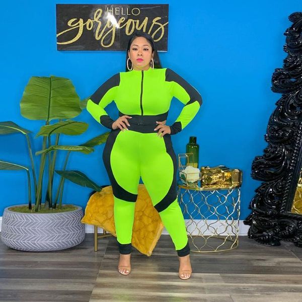 

plus size tracksuits haoohu tracksuit women set fashion turn down collar zipper color matching stretch pants suits fall clothes, Black