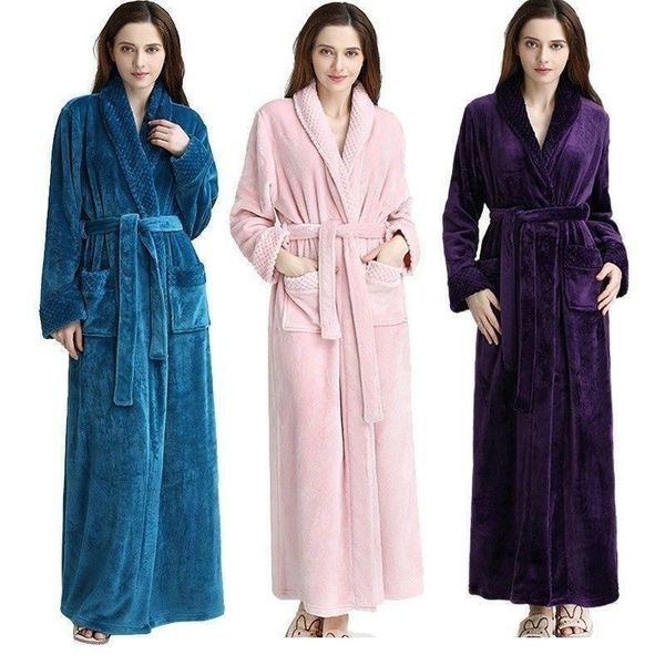 

women's sleepwear autumn long pajama warm women winter men flannel night-robe soft robe bathrobe loose comfortable home, Black;red