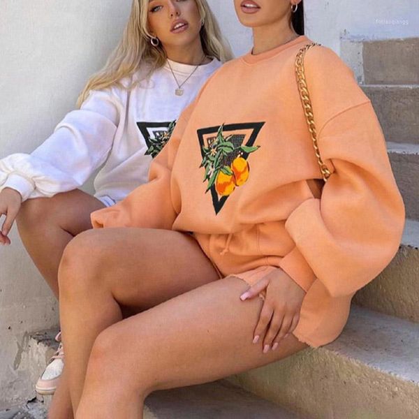 

women's tracksuits 2021 autumn all-match sets fashion print pullover sweatshirt+shorts outfits tracksuit spring women casual street loo, Gray