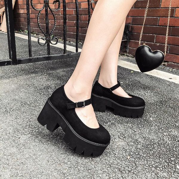 

dress shoes 2021 japanese muffin thick bottom british style retro single women increased heel wedge, Black