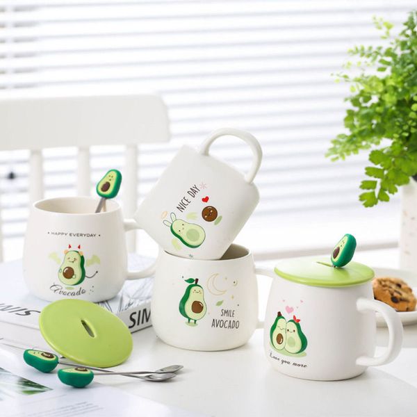 

coffee mug with lid coffee cup with spoon portable cartoon avocado ceramic cute mugs travel cup kawaii mug cup set