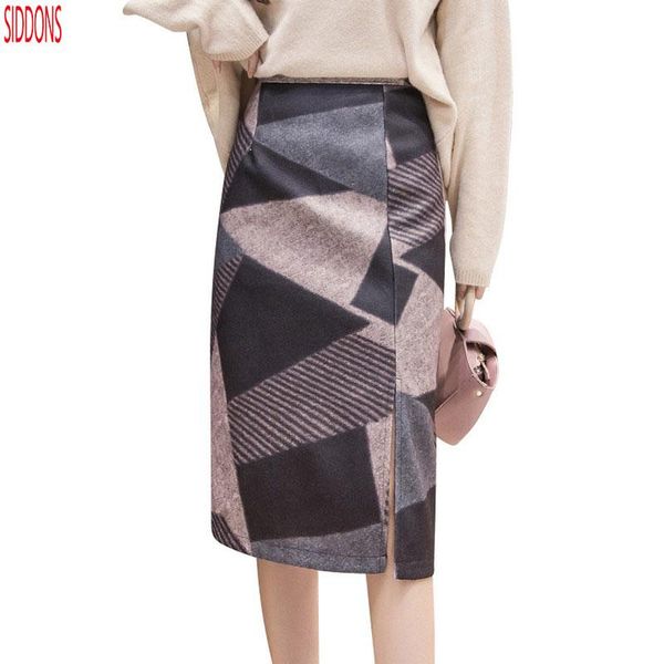

skirts 2021 autumn winter plaid woolen pencil women's skirt high waist women package hip long saia slim faldas mujer moda, Black