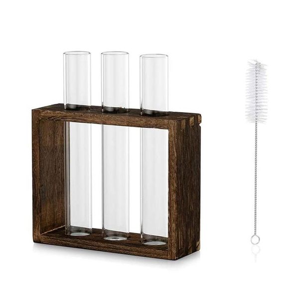 

tablehanging planter test tube flower bud vase glass terrariumin wooden stand with 3 test tube for hydroponic plants
