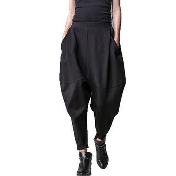 

women's pants & capris 2021 women autumn winter personality elastic waist black harem tide casual spliced trousers plus size 2xl, Black;white