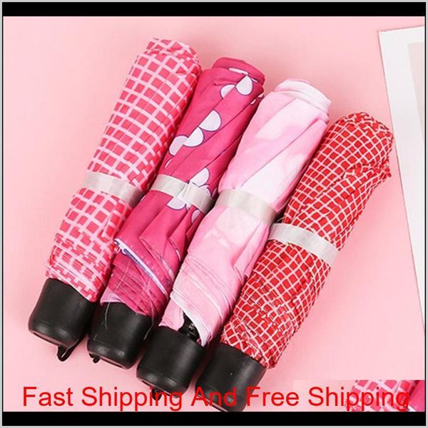 

portable mini anti-uv folding umbrellas printed rain sun umbrella 8 bone three fold strong umbrella mix colors durabl qylbip ppshop01
