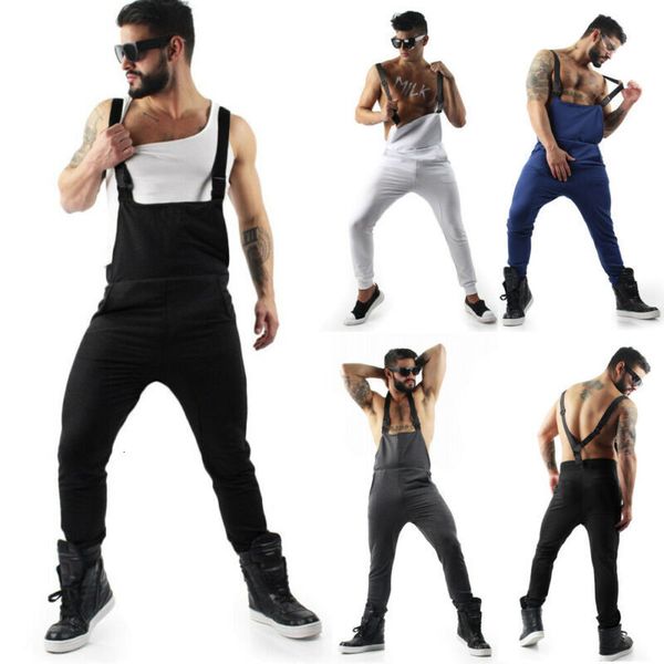 

veralls denim jarretel jumpsuit hip-hop pocket losse casual bib jumpsuit's concerned men modis jeans broek, Black