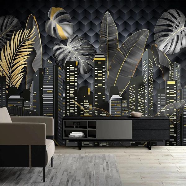

wallpapers custom po wallpaper 3d stereo city building plants leaf mural living room tv sofa bedroom home decor papel de parede sala 3 d