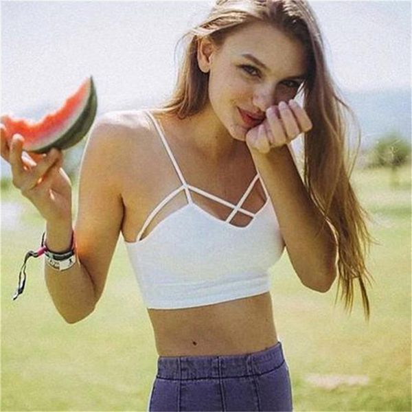 

summer crop cotton womens cami breast cross vest short backless camis girls brief fashion tank woman clothes, White