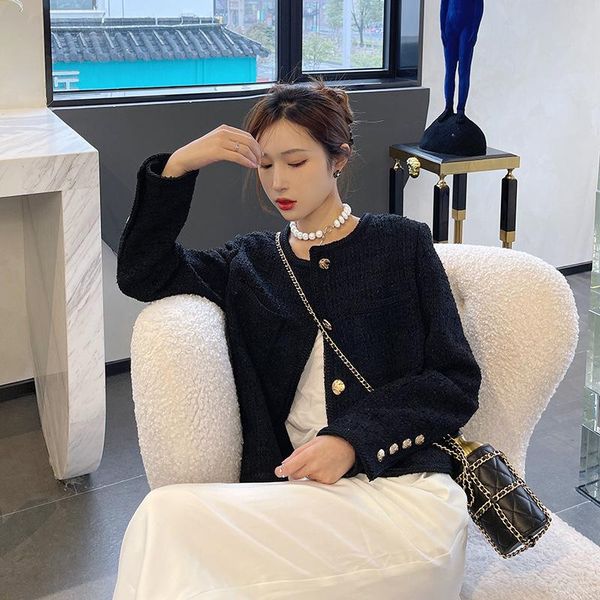 

women's wool & blends 2021 style black gold buckle temperament ladies casual and thin one hundred crop women