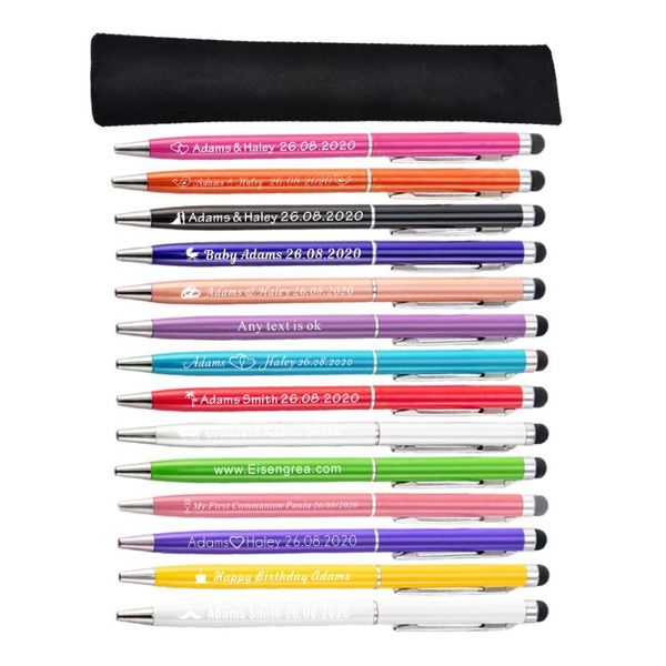 

party favor 100pcs personalized engraved metal pens wedding gift favors business baby shower decoration baptism school logo capacitive touch