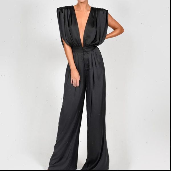 

2021 summer new arrival casual solid backless sleeveless deep v high waist wide leg pants jumpsuits women se242, Black;white