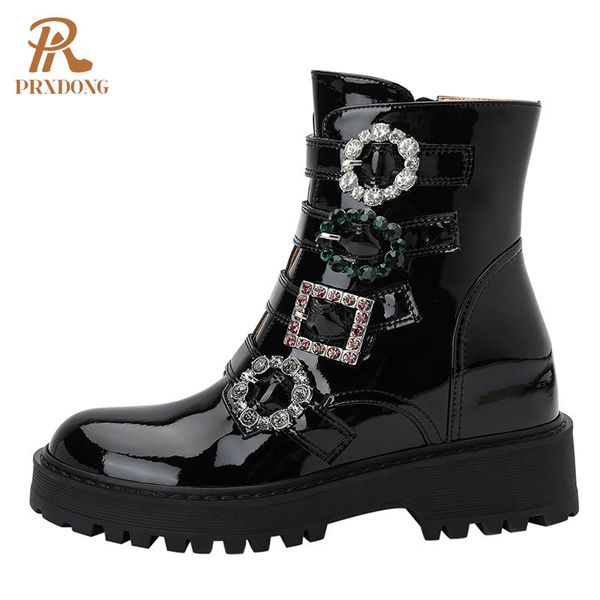 

boots 2021 gothic punk shoes genuine leather high wedges heels women's ankle with zipper buckle strap ladies winter autumn, Black