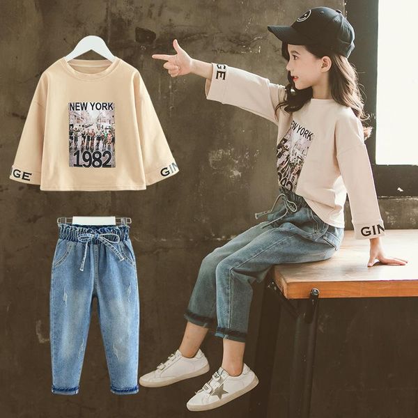 

clothing sets casual spring autumn warm girls suit cotton sweater+trousers 2pcs/setsÂ teenage children's school clothingÂ kids party high, White