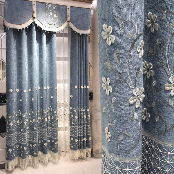 

curtain & drapes chenille embossed embroidery high-end atmosphere living room bedroom landing finished shading clear style curtains