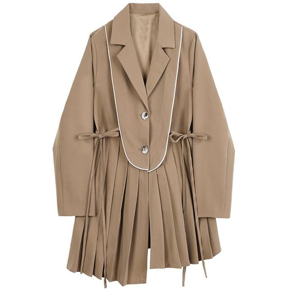 

women's jackets superaen 2021 korea solid bow temperament irregular pleated suit spring autumn for women, Black;brown