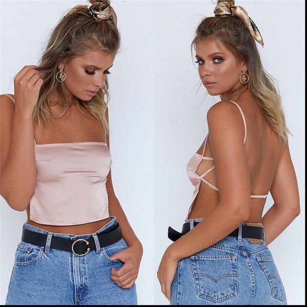 

crop women ladies vest sleeveless backless cami white satin tank 2021 summer milkmaid female clothes party