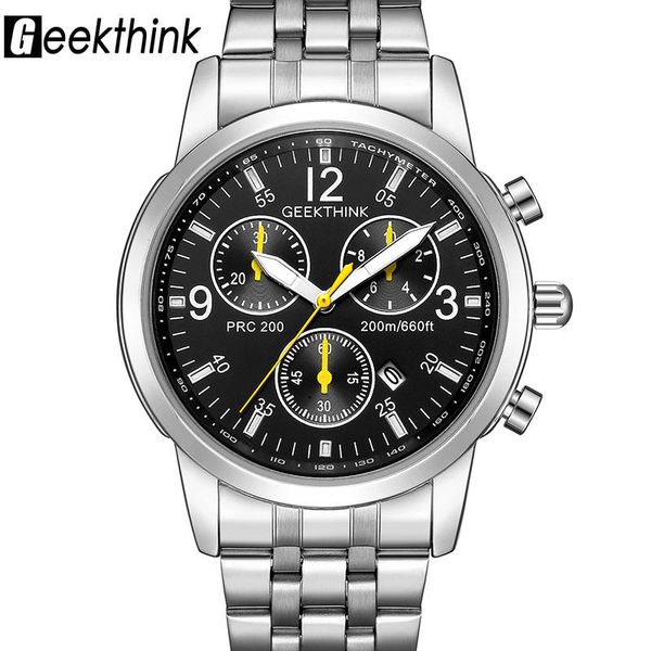 

wristwatches men's watches geekthink fashion chronograph wristwatch luminous quartz watch casual male clock relogio masculino, Slivery;brown