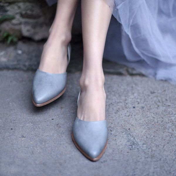 

artmu original european and american retro pointed toe women sandals genuine leather shallow flat bottom handmade shoes summer d95i#, Black