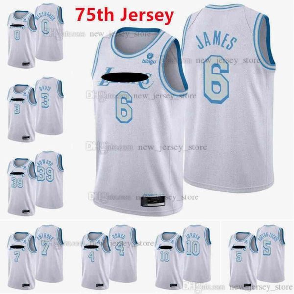 

printed 2022 new white city diamond 75th basketball jerseys 3 davis 6 james 7 carmelo 0 westbrook anthony 39 dwight 4 rajon howard rondo ken, Black;red