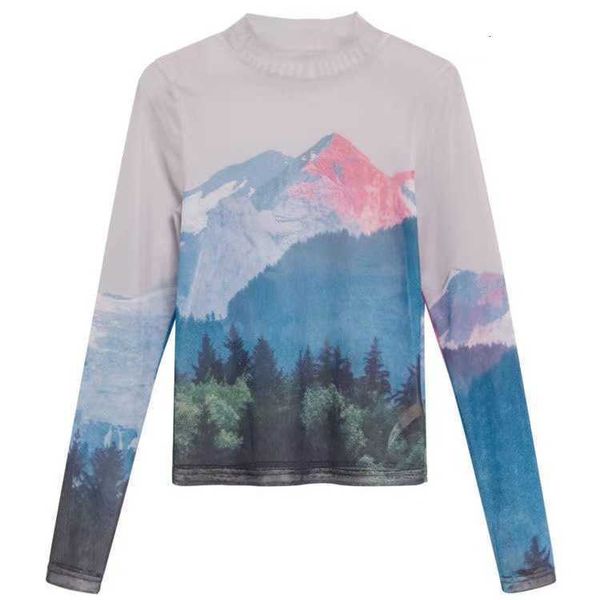 

women's sweaters landscape printed ice silk mh bottom shirt sunscreen cloth women wear long sleeved in summer, cool and breathable t-s, White;black