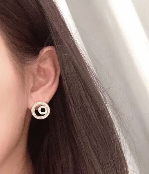 

fashion gold round hoop stud earrings for lady women party wedding lovers gift engagement jewelry for bride with box, Golden;silver