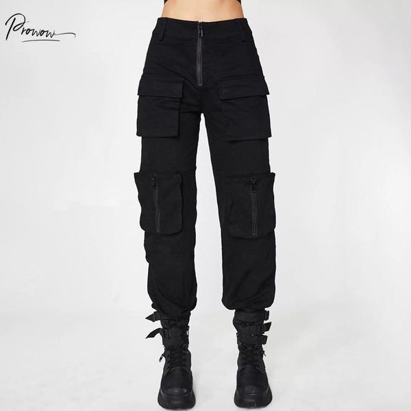 

women's pants & capris prowow fashion style women loose casual solid black front zipper female ladies comfortable sweatpants clothes, Black;white