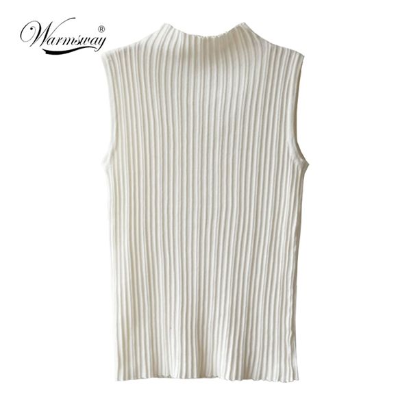 

summer women mock neck turtleneck sleeveless t-shirt slim knitted vest elegant female tee knitwear b-013 210306, White