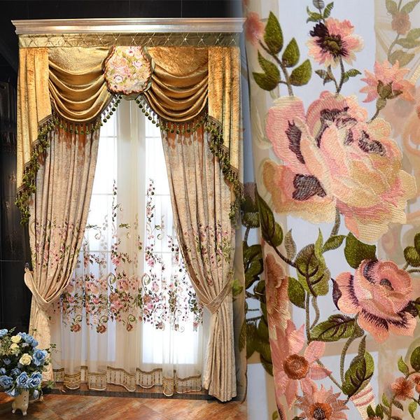 

curtain & drapes melunmhom high grade american chenille blackout curtains fabric for living room embroidered flower valance voile tulle fo