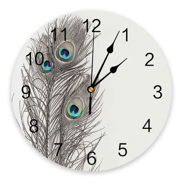 

peacock feather grey simple wall clock home decor bedroom silent oclock watch wall digital clock modern design
