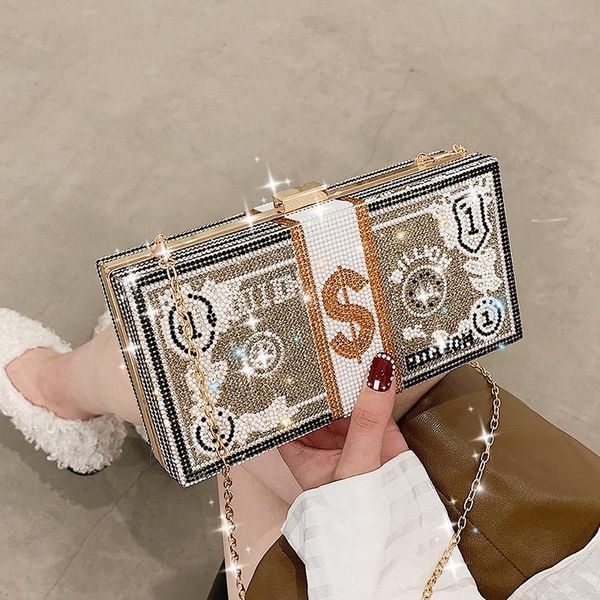 

shoulder bags for women 2021 money clutch rhinestone purse dollars stack of cash evening handbags wedding dinner bag