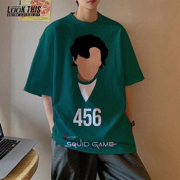 

men's t-shirts squid game korean hit tv teleplay same oversized t-shirt cosplay clothes li zhengjae short sleeve tshirt, White;black
