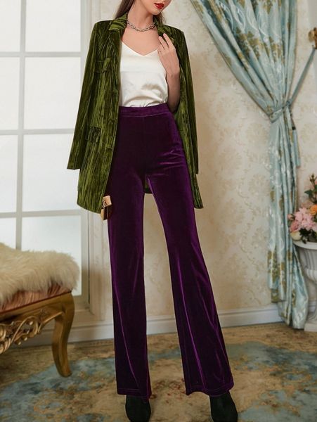 

high waist velvet flare leg pants g3il#, Black;white