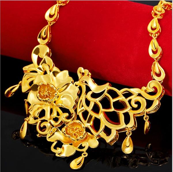 

vintage wedding fenghuang necklaces 24k gold plated necklace for women pendant chain gift, Silver