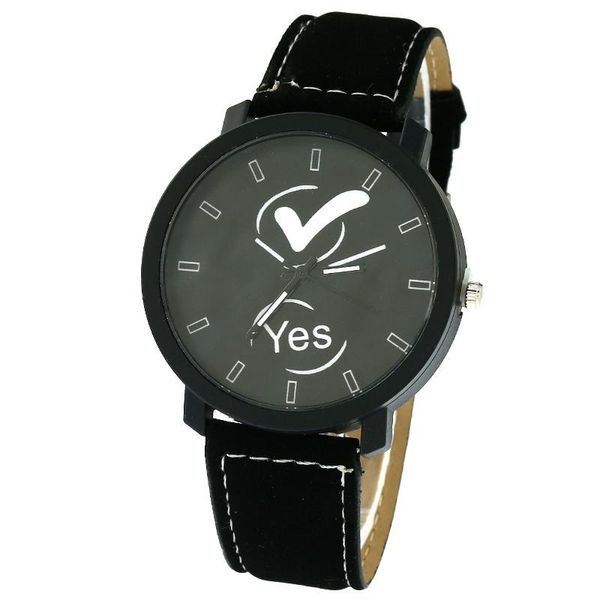 

wristwatches yes no watch couple men women urban fashion casual dress reloj femenino white black dial retro vintage, Slivery;brown