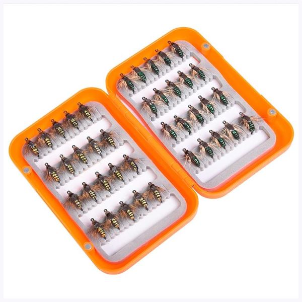 

fishing hooks 40pcs assortment kit bass trout salmon flies lures with box