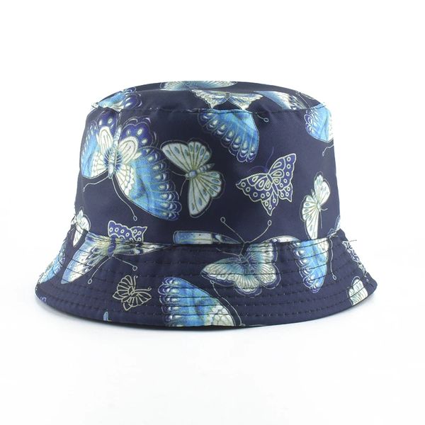 

fashion vintage butterfly print bucket hats for women panama summer reversible fishing hat hip hop bucket cap chapeau femme, Blue;gray