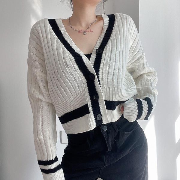 

women's jackets v-neck patchwork women cardigan slim knitted single breasted outwear all match leisure trendy gentle japanese style chi, Black;brown