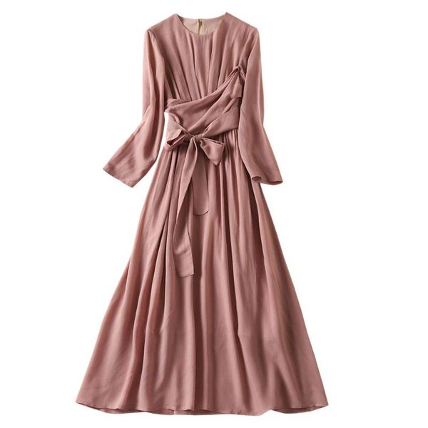 

casual dresses big size women clothing wrap sash belt long sleeve pink elegant dress, Black;gray