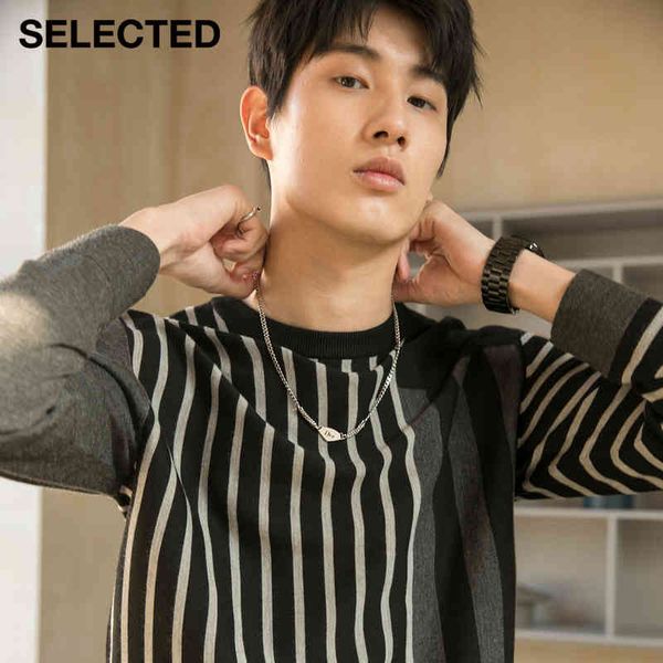 

selected men's drop-shoulder knit sweater with wool s|420424013, Black