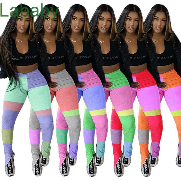 

women pants slim different color stitching high waist split ends ladies new fashion sports trousers 2020, Black;white