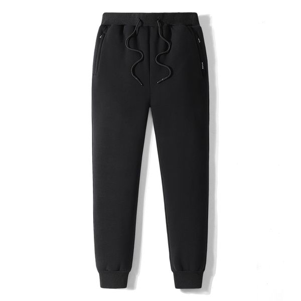 

men's casual autumn and winter plush thickened sports elastic waist fashion slim men's pants, Black