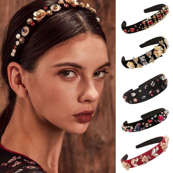 

hair accessories women girl shiny rhinestone faux pearl jewelry headband wide brim hoop gift