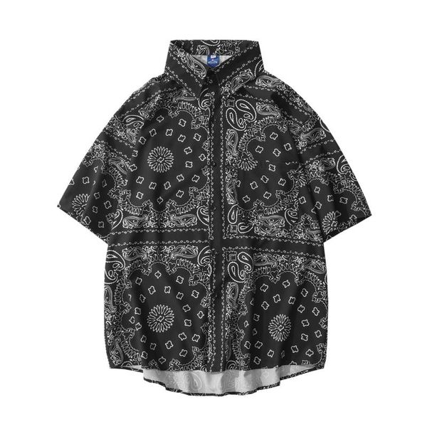 

men's casual shirts short-sleeved shirt 2021 summer loose hawaiian vacation leisure button cardigan creative geometric pattern printing, White;black