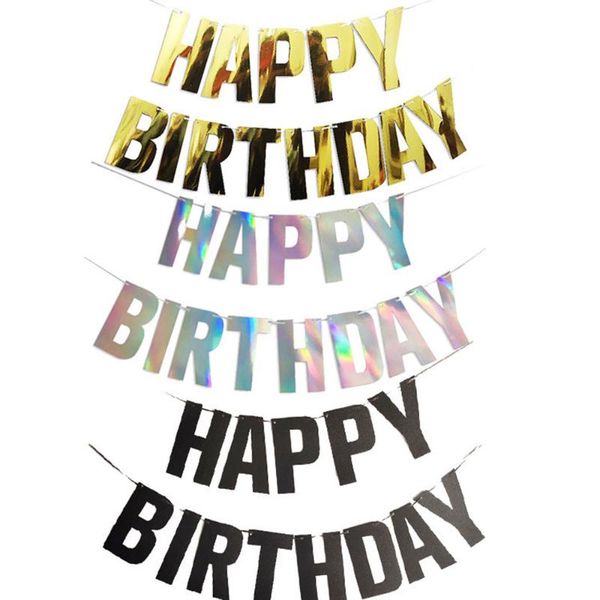 

party decoration mirror papercard happy birthday banner letter flags hanging bunting garland supplies