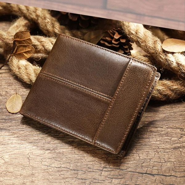 

wallets men's retro leather wallet thin cowhide business anti-theft swipe rfid male, Red;black