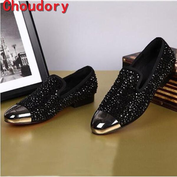

dress shoes choudory 2021 red mens gold loafers men leather casual rhinestone black crystal studs