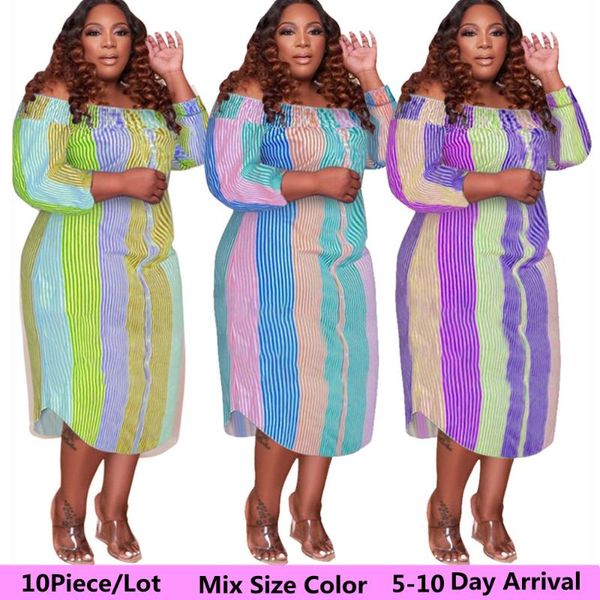 

casual dresses wholesale bulk items dress women mix size color plus clothing striped off shoulder losse outfits 5-10 day arrival, Black;gray