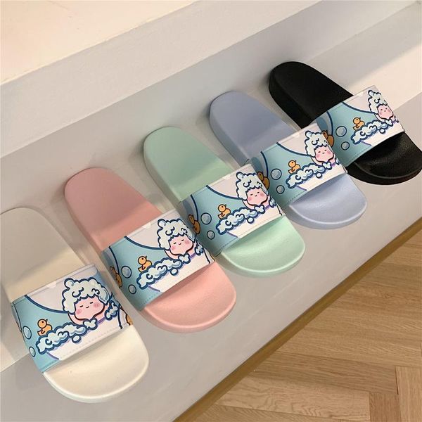 

cute women's slippers sandals non-slip home house slippers for women girl summer beach slates female flip flops bathroom shoes, Black